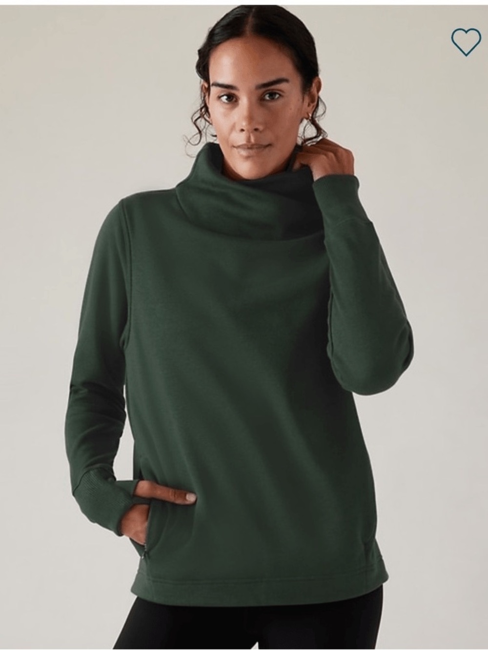 ATHLETA cozy karma twist neck Dark Green Funnel Neck Sweater medium